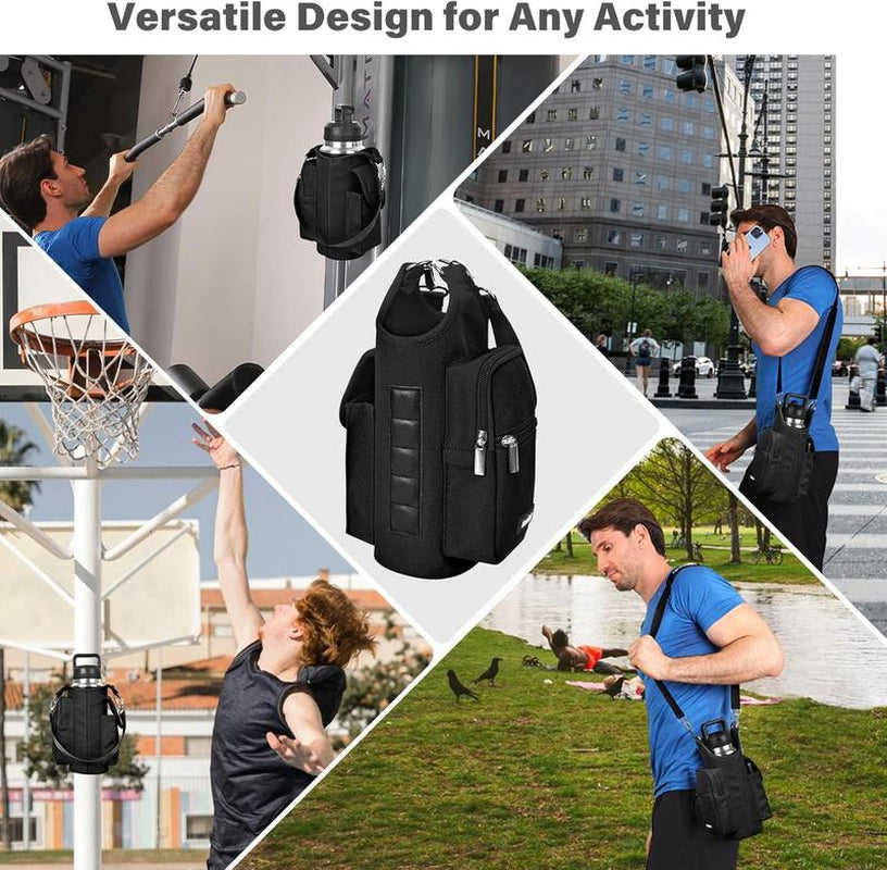 Magnetic Gym Bag for Men Women Water Bottle Carrier Holder with Phone Pockets & Shoulder Strap Gym Magnetic Bag 5 Built-In Magnets Gym Accessories Organizer Magnetic Bottle Pouch Diameter 3.9"
